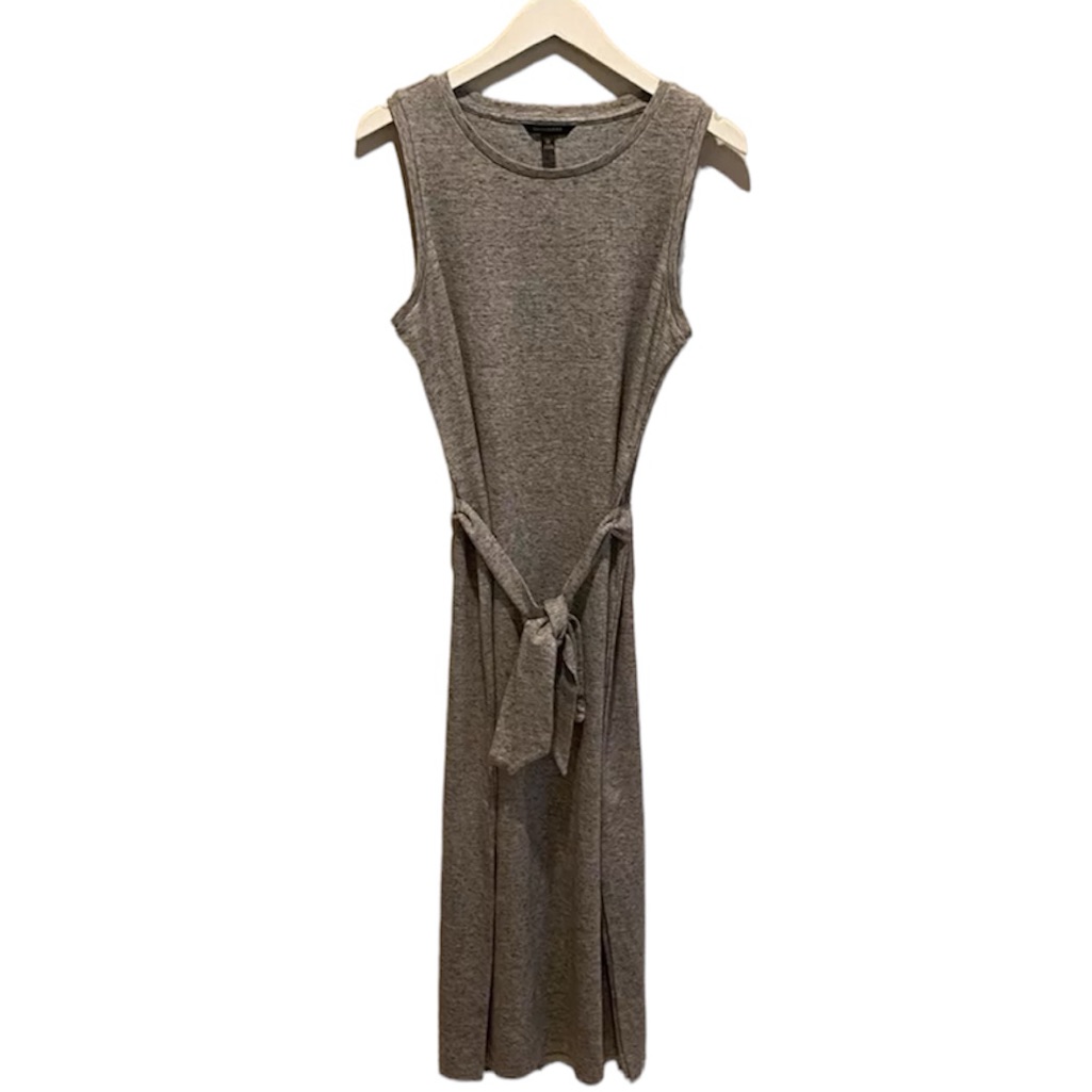 Banana Republic Dress Midi Gray Belted Slits Size M Tall